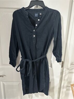 GAP Navy Blue Button-Front Mini Dress with Tie Waist